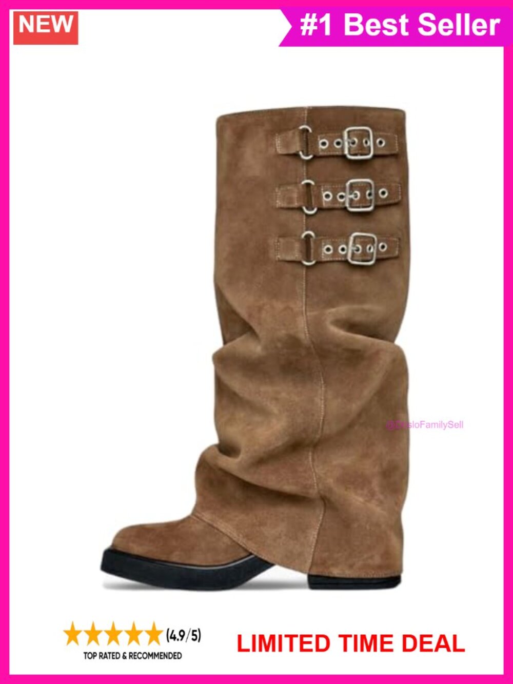 Women's Knee High Fold Over Slouchy Boots Square Toe Platform PU